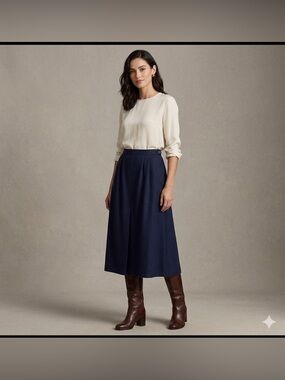 Vintage Pendleton Virgin Wool Navy Blue Midi Skirt Size 8